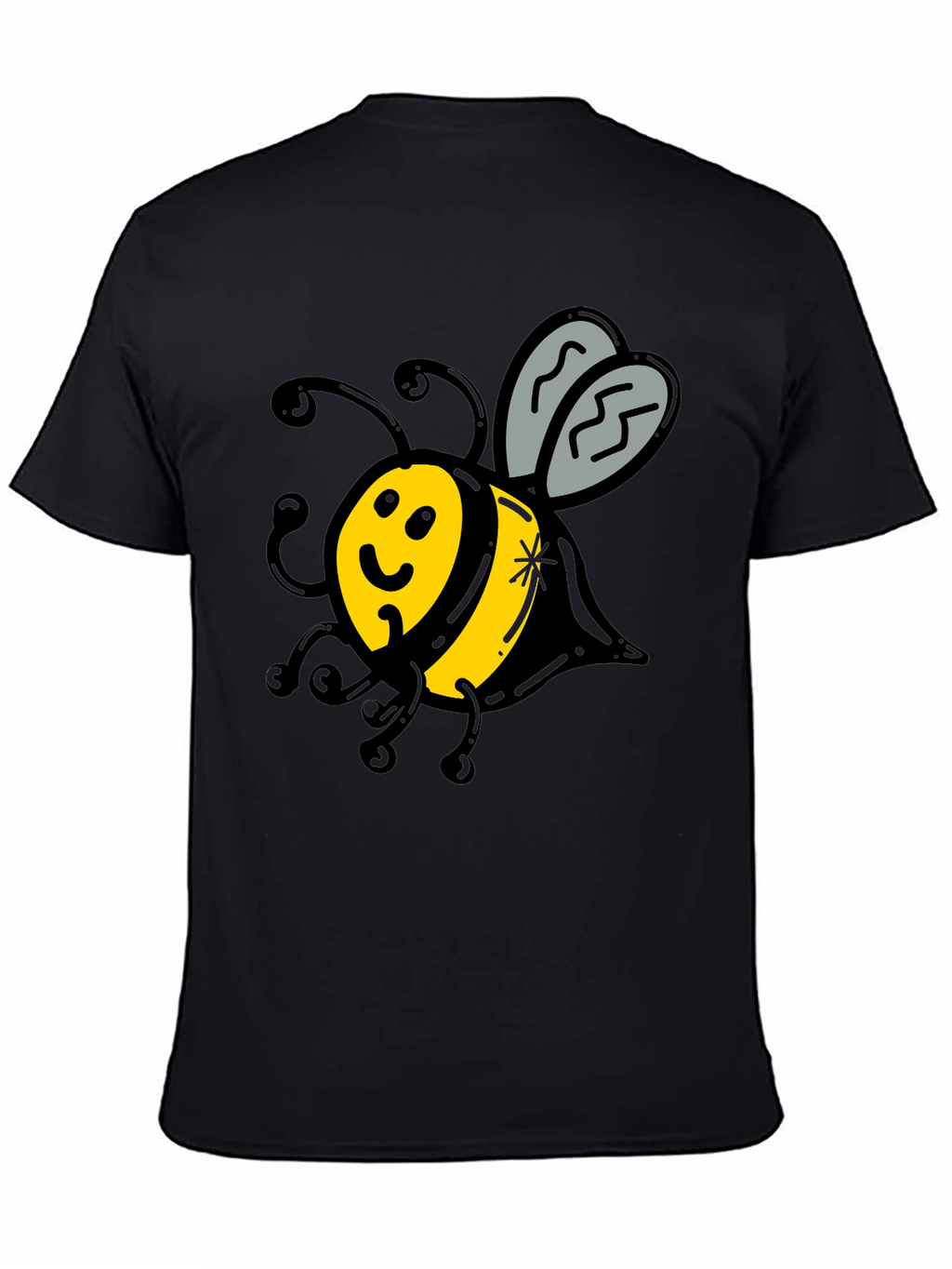 Cute Bee Graphic T-Shirt - Black Crew Neck