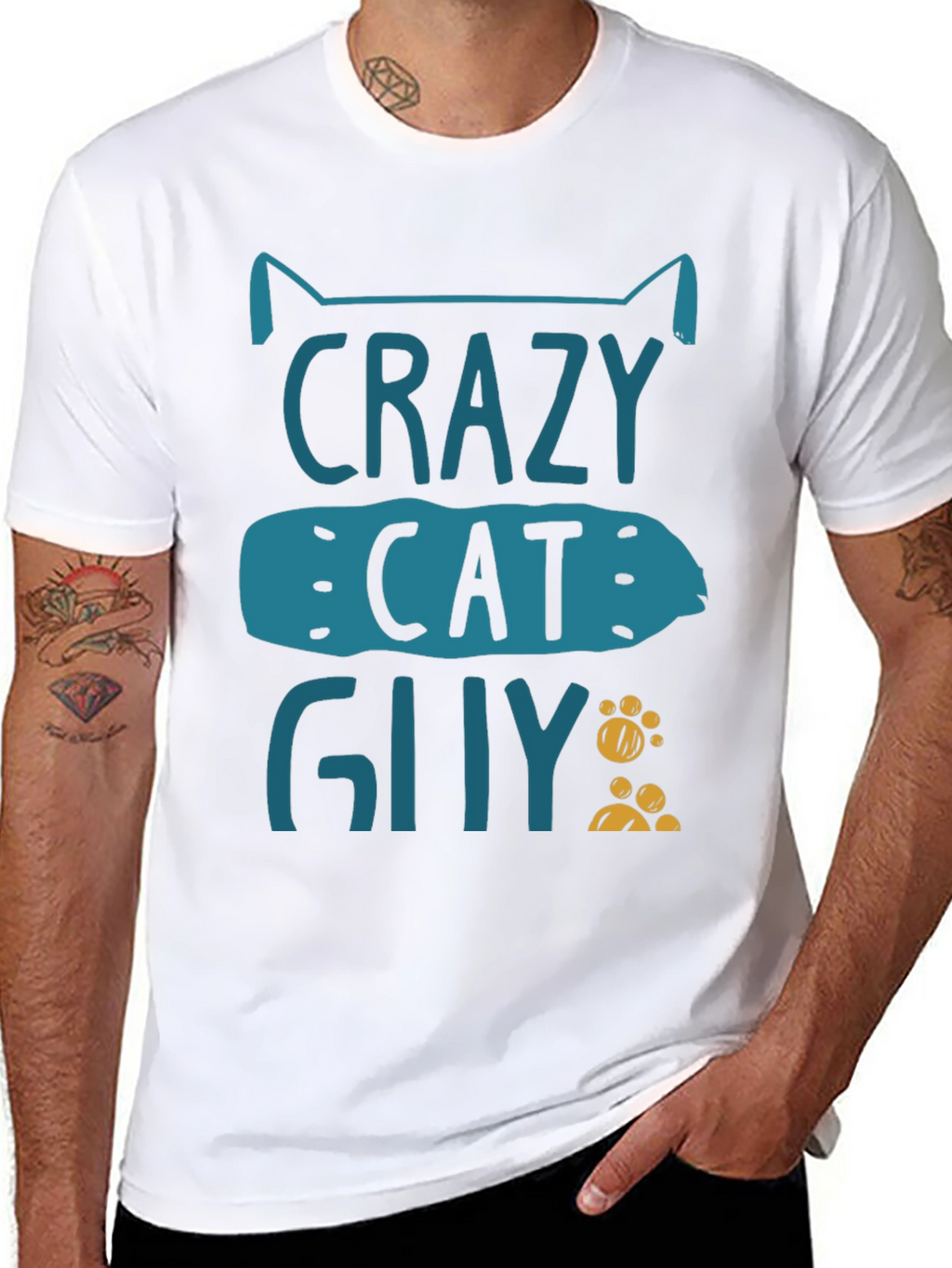 Crazy Cat Guy Graphic T-Shirt