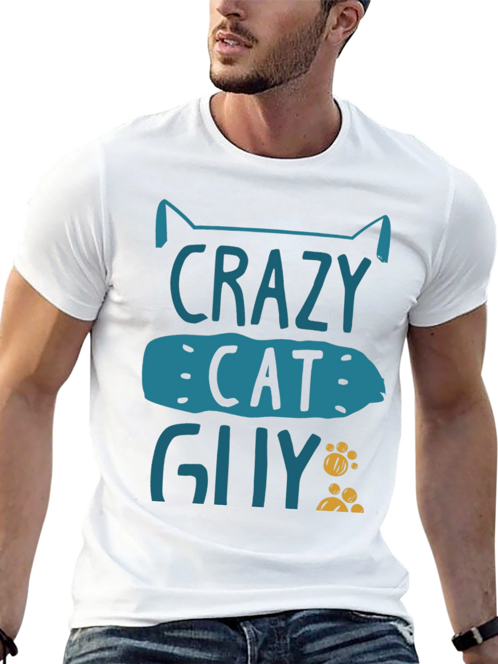 Crazy Cat Guy Graphic T-Shirt