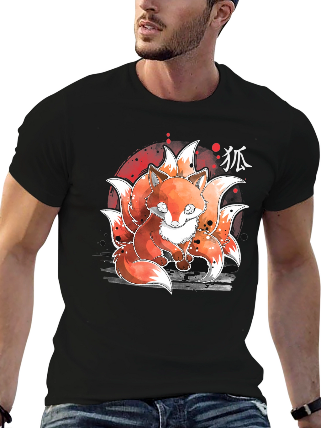 Nine-Tailed Fox Graphic Tee - Japanese Anime Design