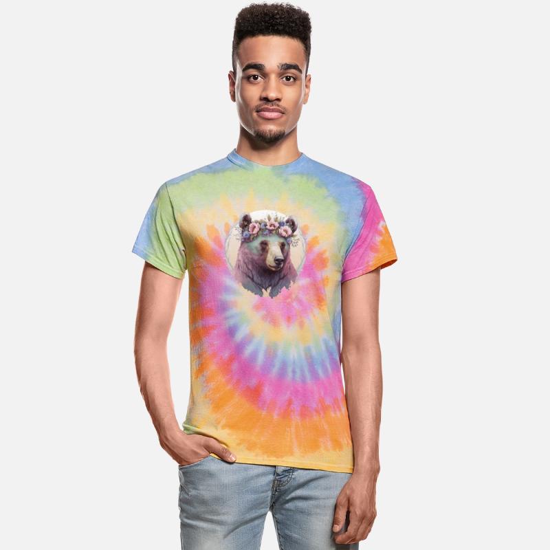 Cute Watercolor Grizzly Bear Flower Crown Floral A