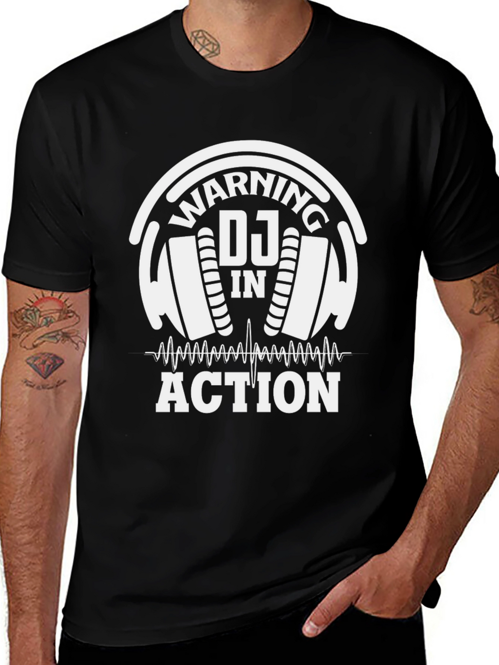 Warning DJ In Action T-Shirt Black