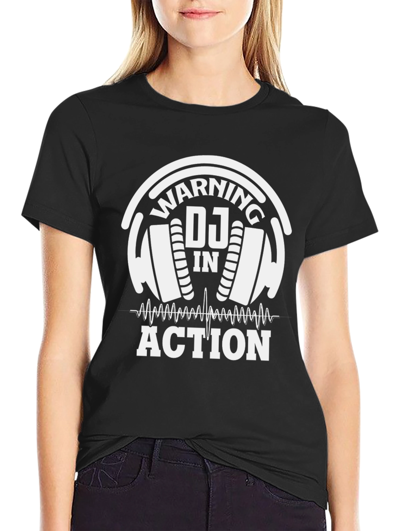 Warning DJ In Action T-Shirt Black
