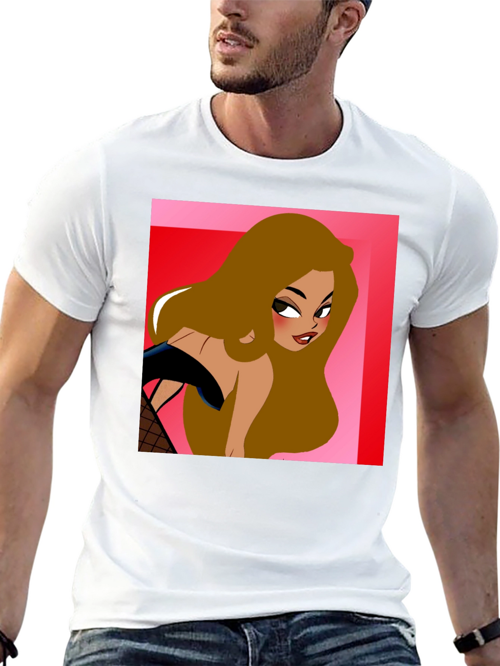 Cartoon Woman Graphic T-Shirt Black Cotton Tee