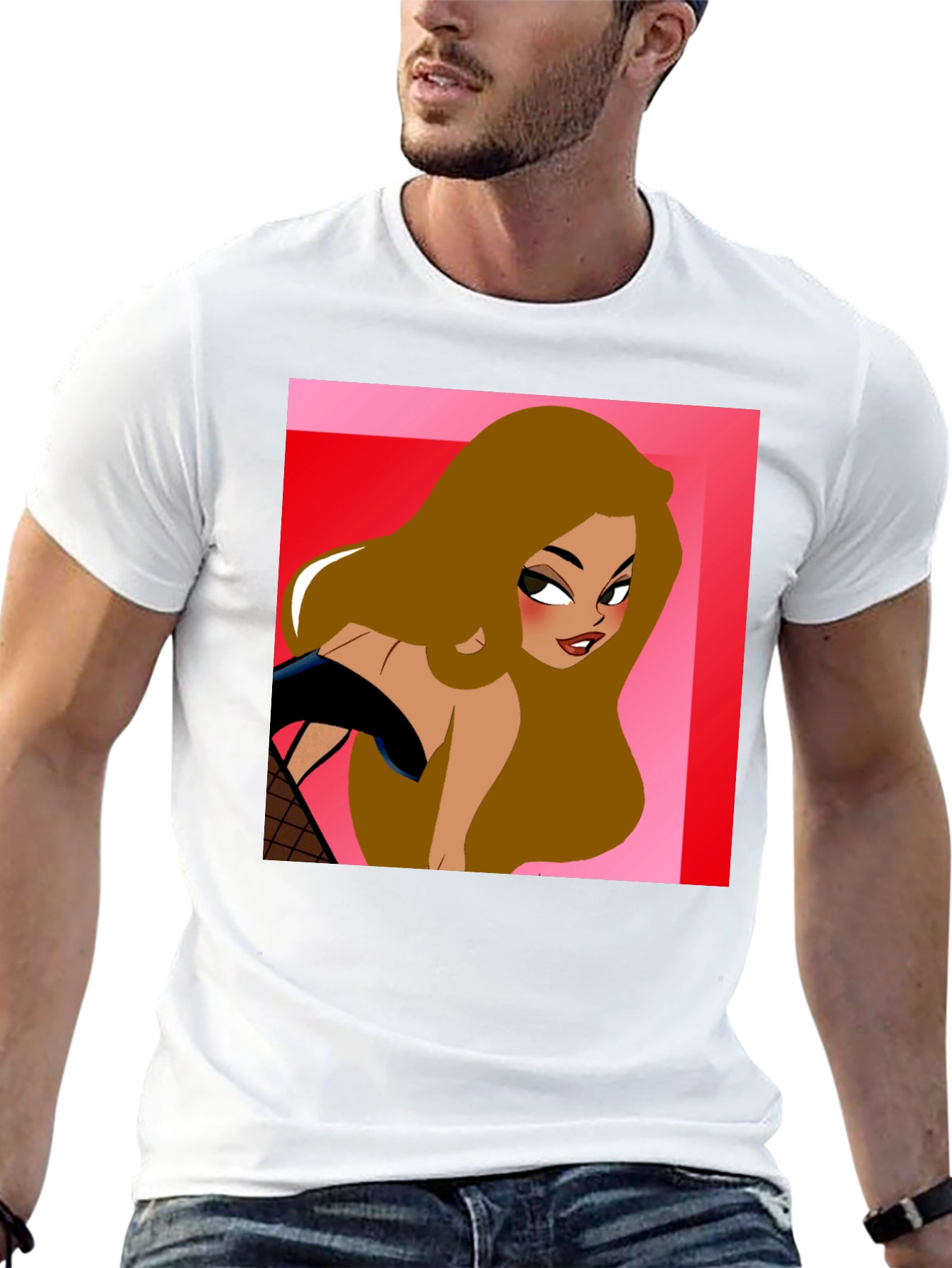 Cartoon Woman Graphic T-Shirt Black Cotton Tee