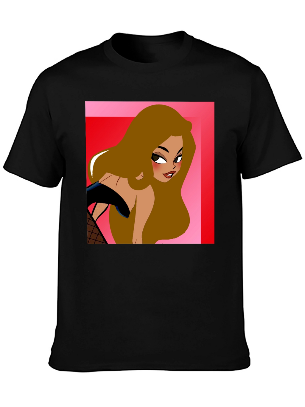 Cartoon Woman Graphic T-Shirt Black Cotton Tee