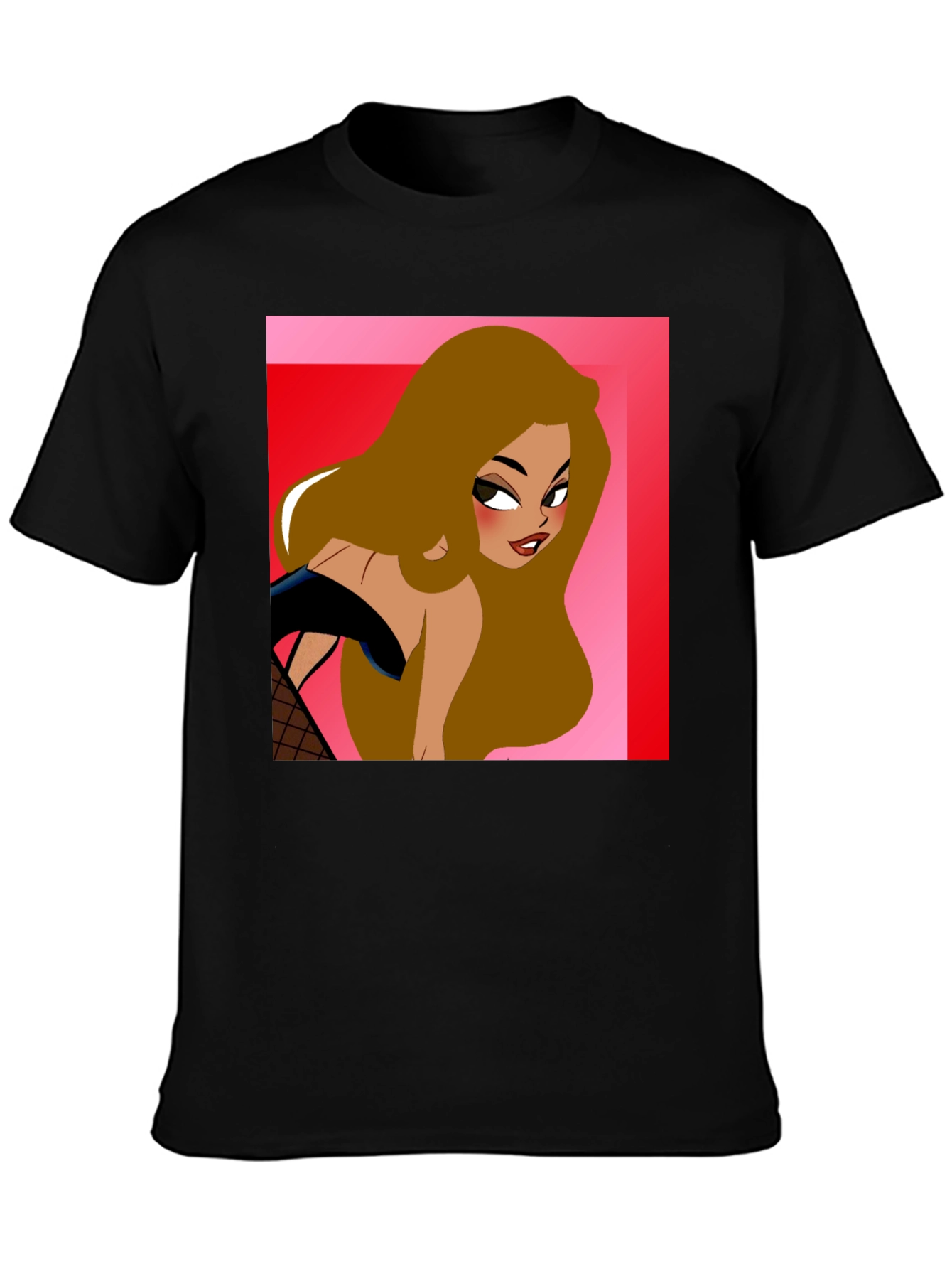 Cartoon Woman Graphic T-Shirt Black Cotton Tee