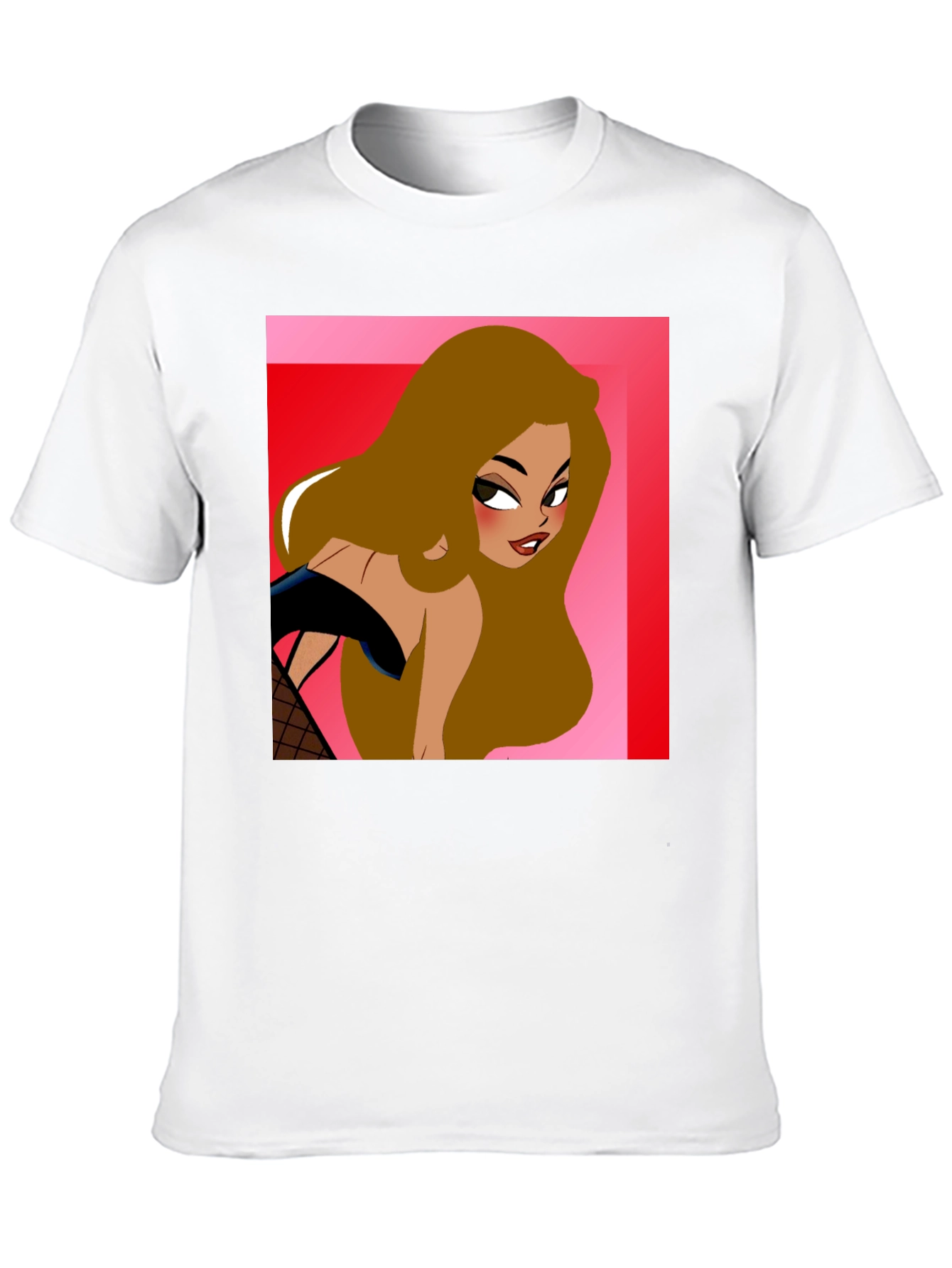 Cartoon Woman Graphic T-Shirt Black Cotton Tee
