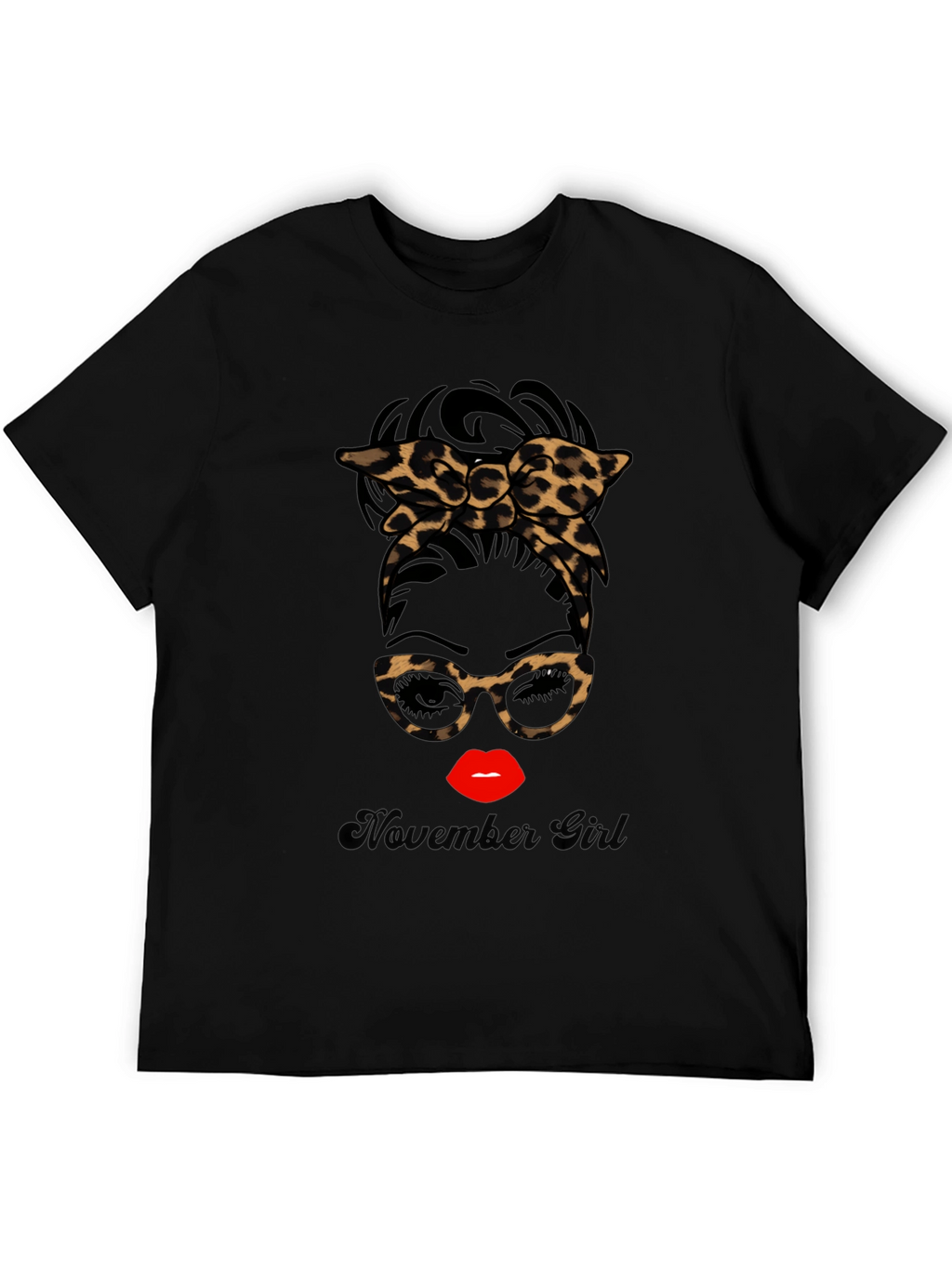 November Girl Leopard Print Messy Bun T-Shirt