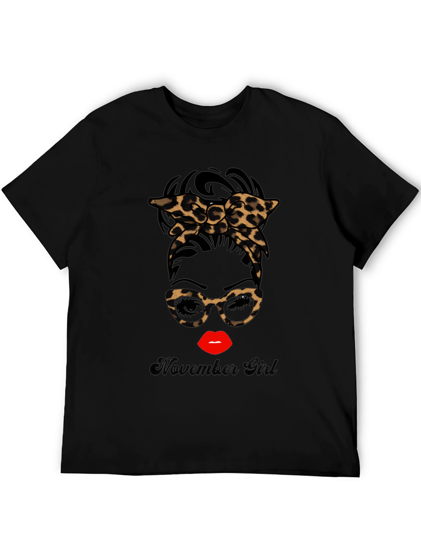 November Girl Leopard Print Messy Bun T-Shirt