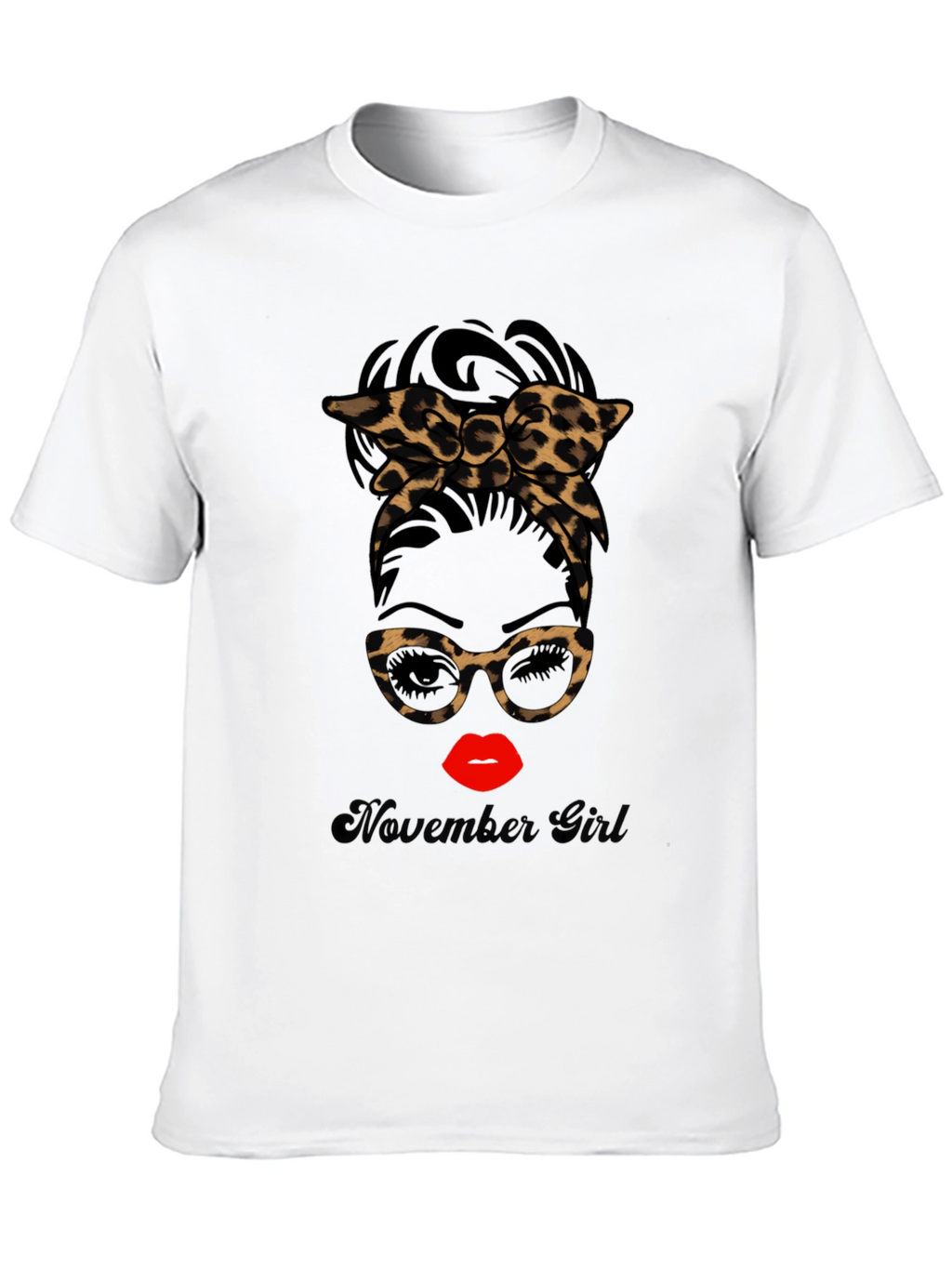November Girl Leopard Print Messy Bun T-Shirt