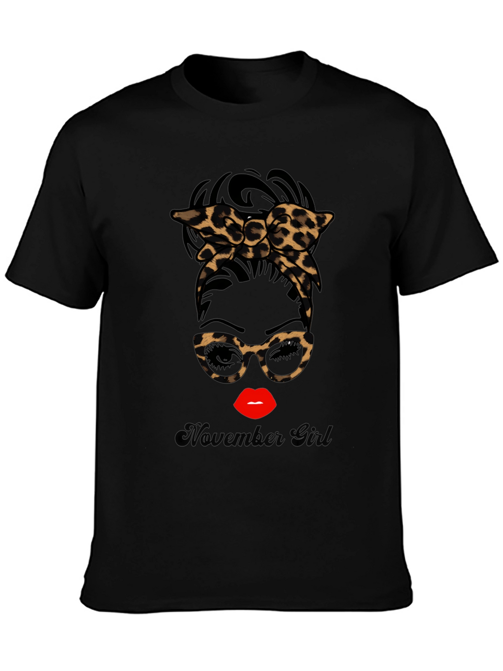 November Girl Leopard Print Messy Bun T-Shirt