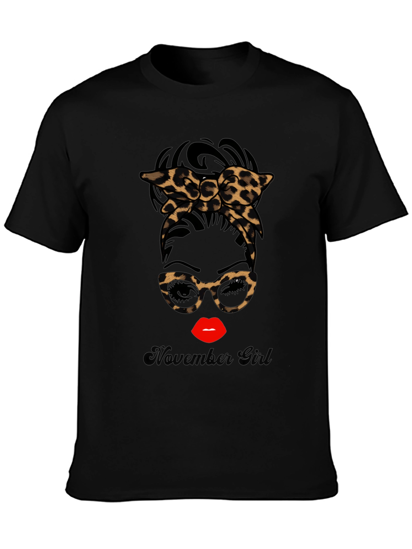 November Girl Leopard Print Messy Bun T-Shirt
