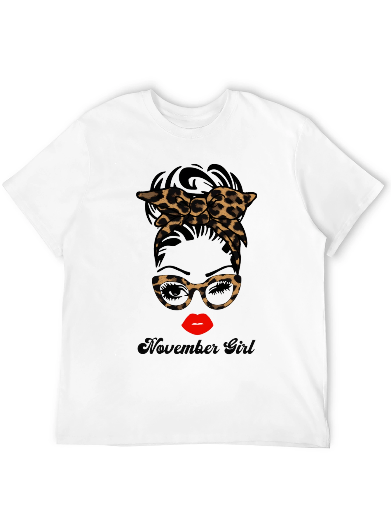 November Girl Leopard Print Messy Bun T-Shirt
