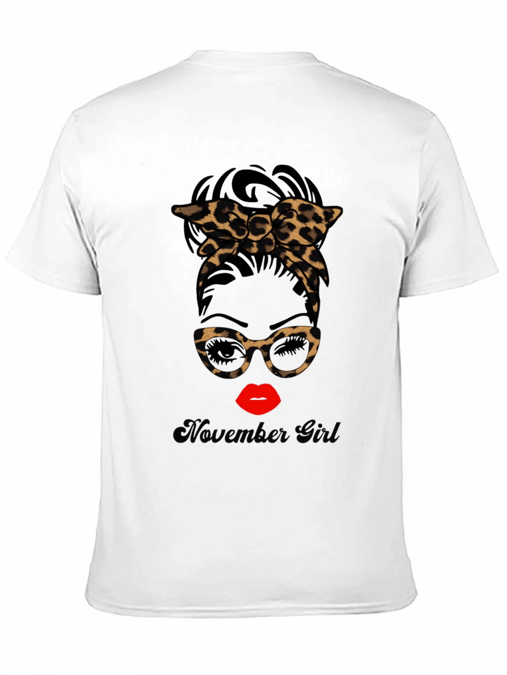 November Girl Leopard Print Messy Bun T-Shirt
