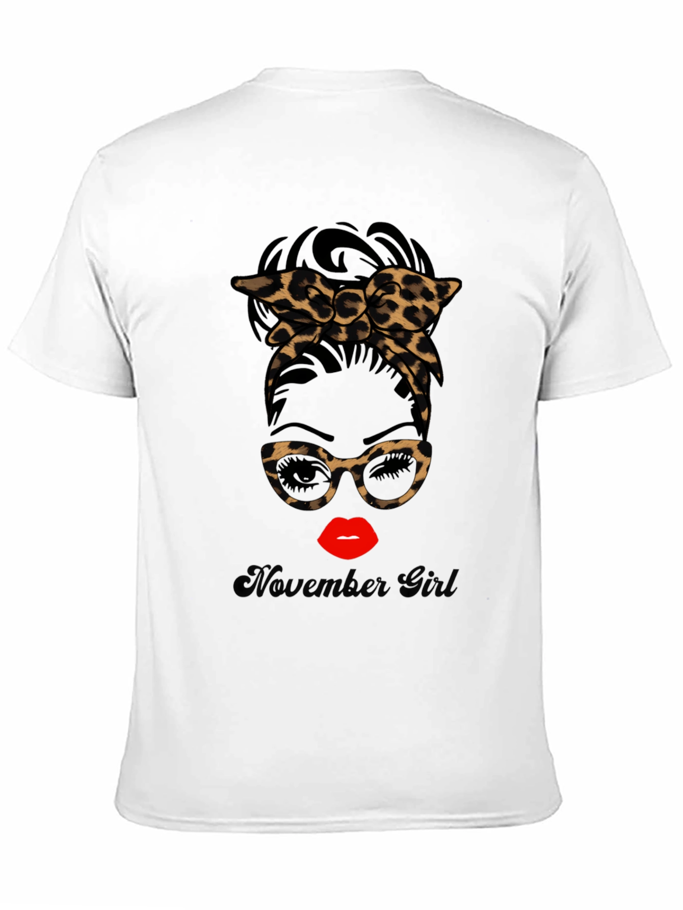 November Girl Leopard Print Messy Bun T-Shirt