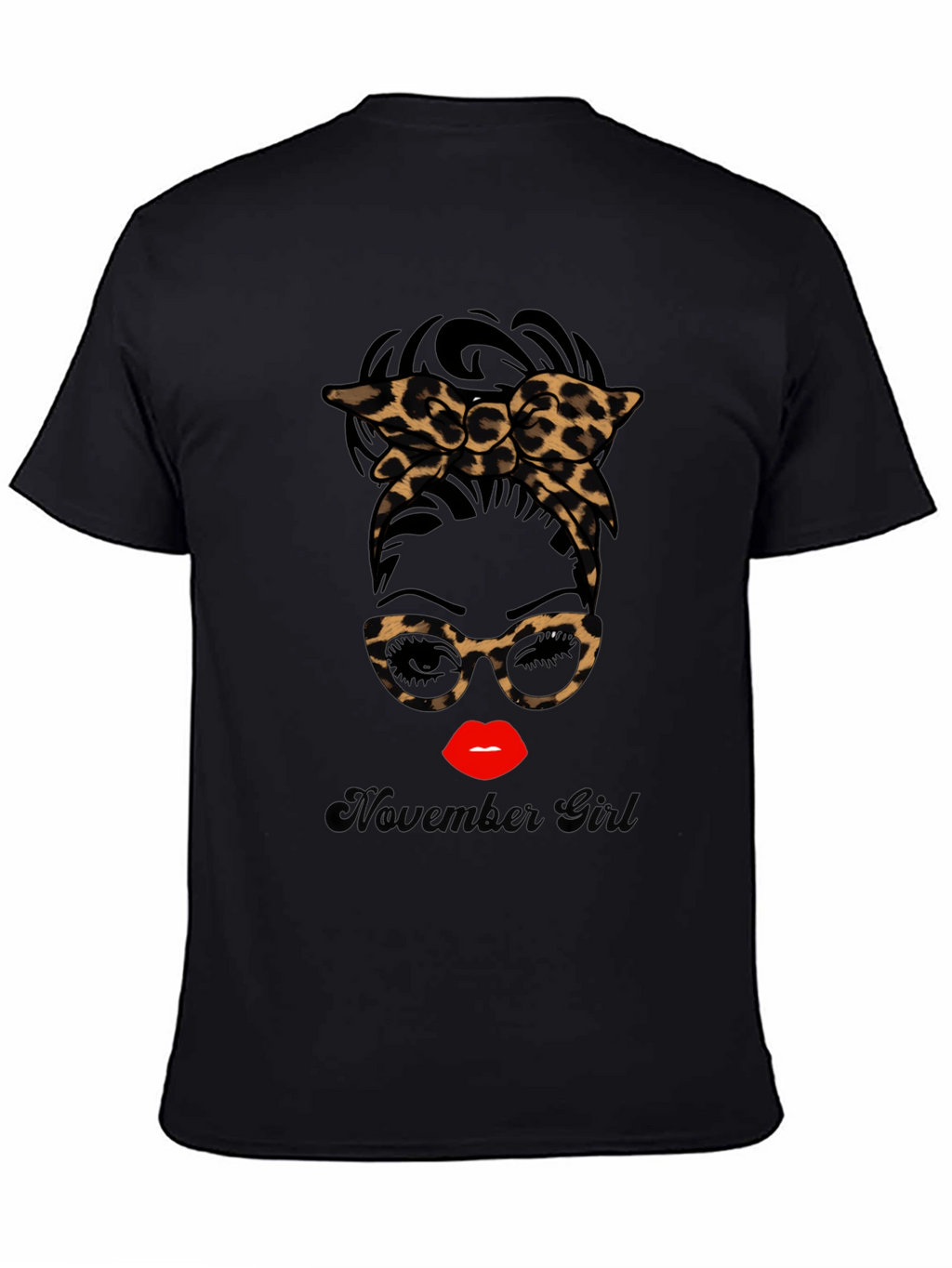 November Girl Leopard Print Messy Bun T-Shirt
