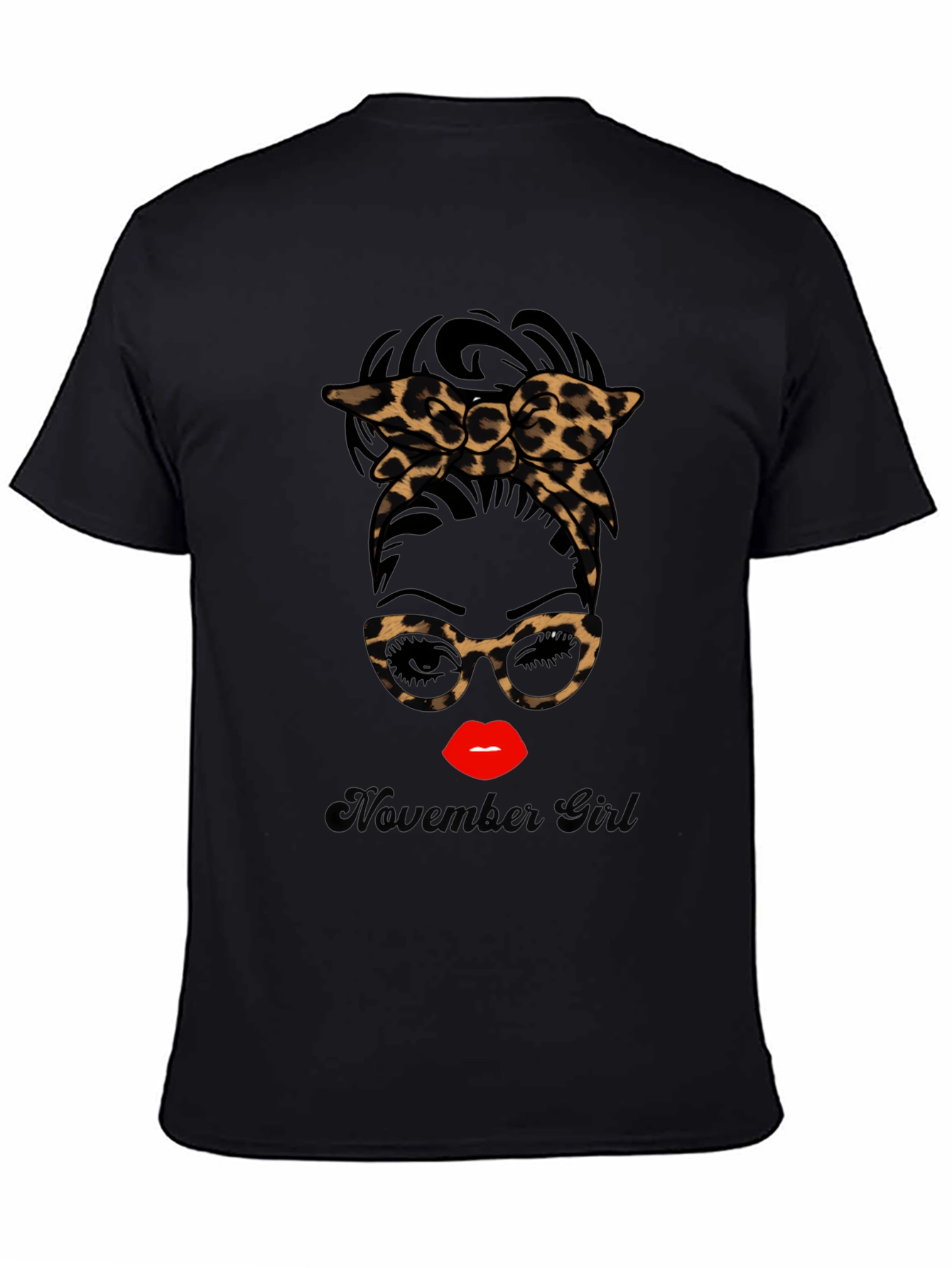 November Girl Leopard Print Messy Bun T-Shirt