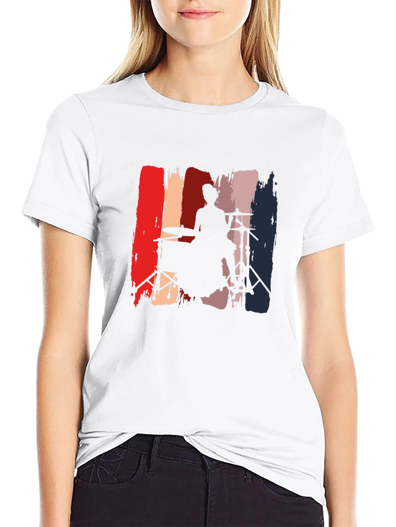 Drummer Silhouette Graphic Tee - Black Casual T-Shirt