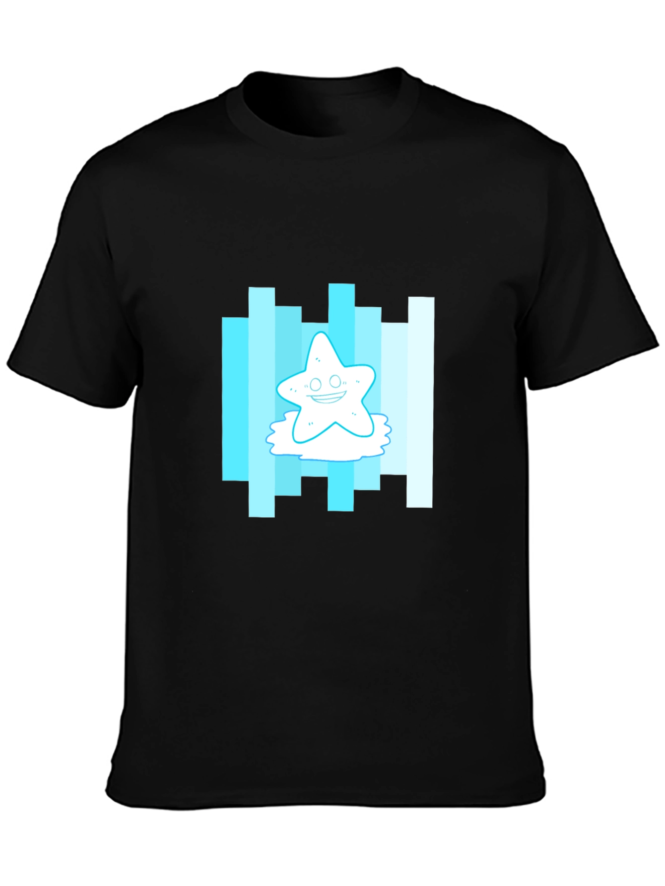 Cartoon Starfish Graphic Tee - Mens Black T-Shirt