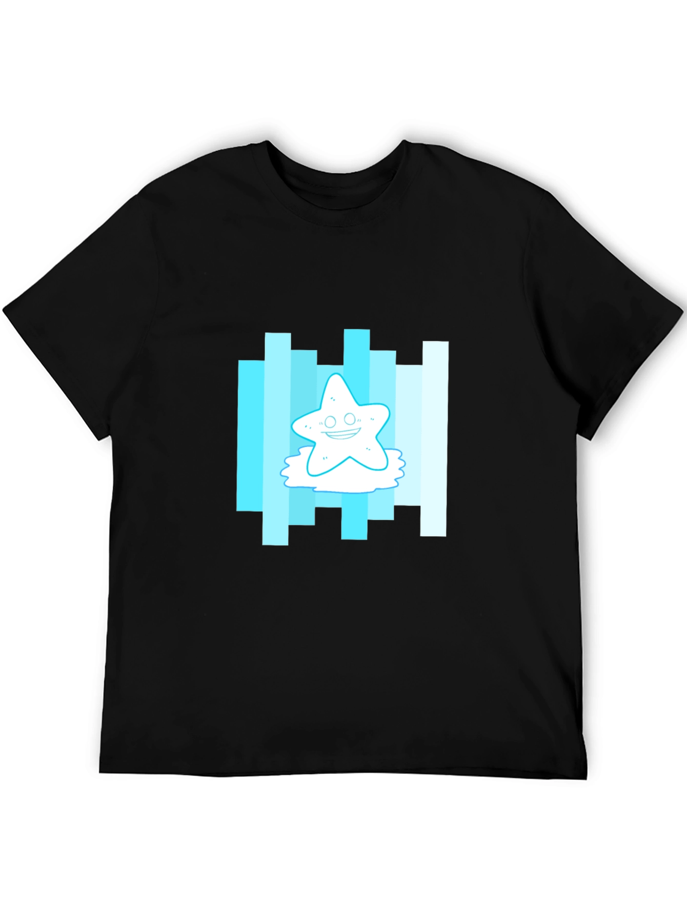 Cartoon Starfish Graphic Tee - Mens Black T-Shirt