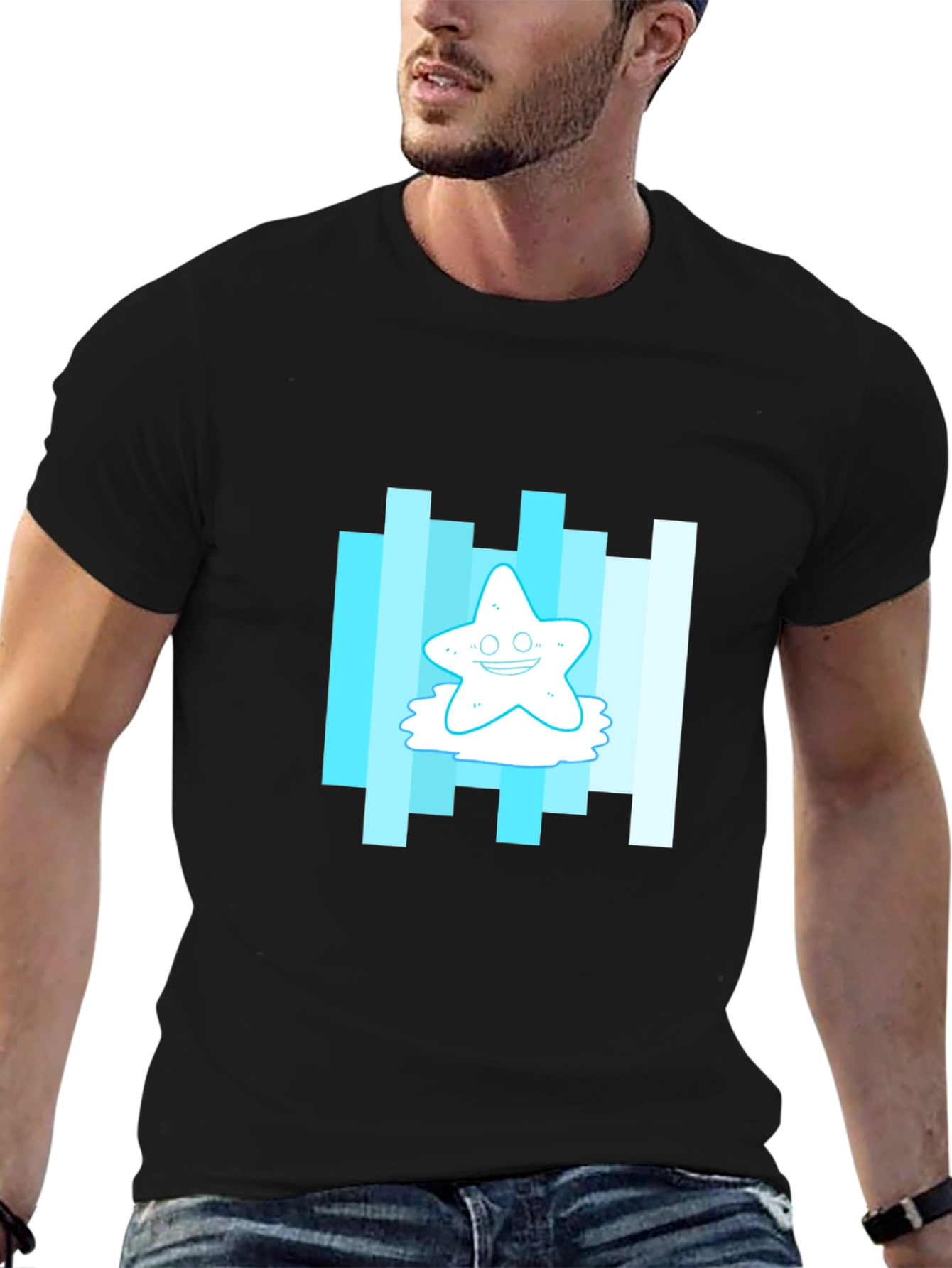 Cartoon Starfish Graphic Tee - Mens Black T-Shirt