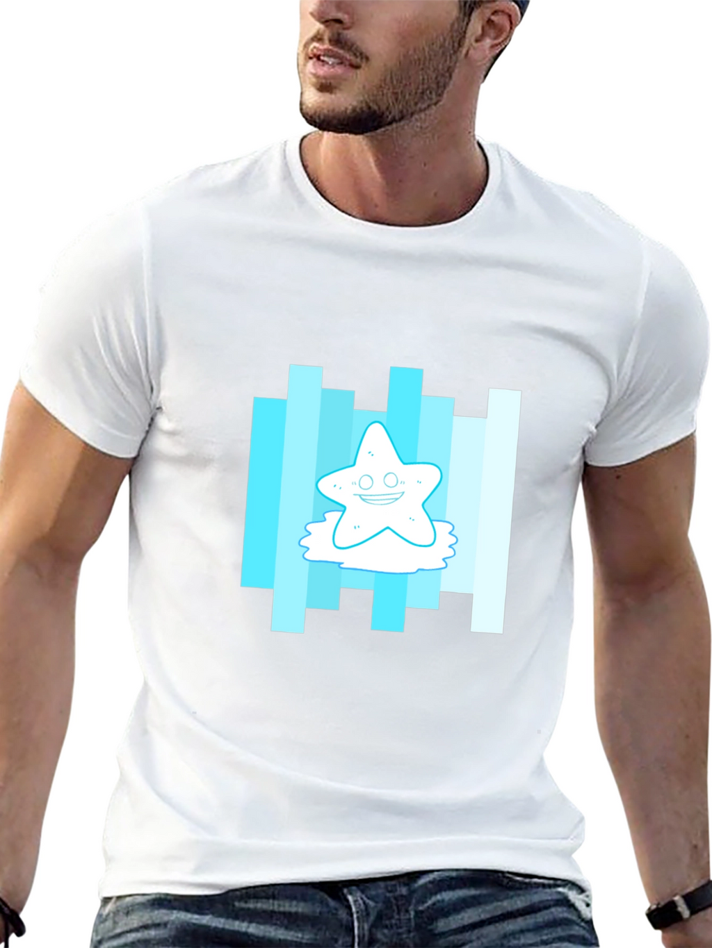 Cartoon Starfish Graphic Tee - Mens Black T-Shirt