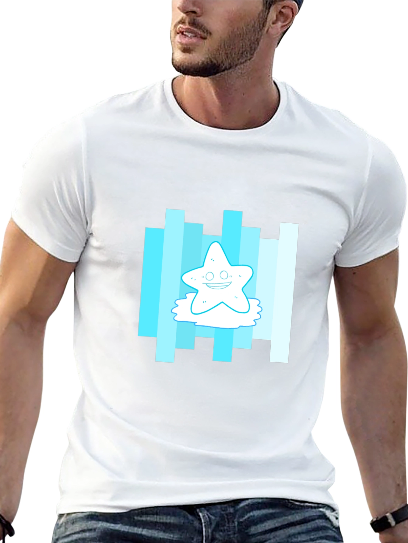 Cartoon Starfish Graphic Tee - Mens Black T-Shirt