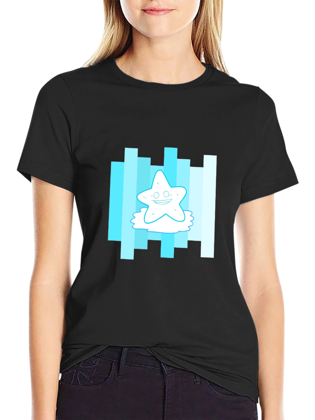 Cartoon Starfish Graphic Tee - Mens Black T-Shirt