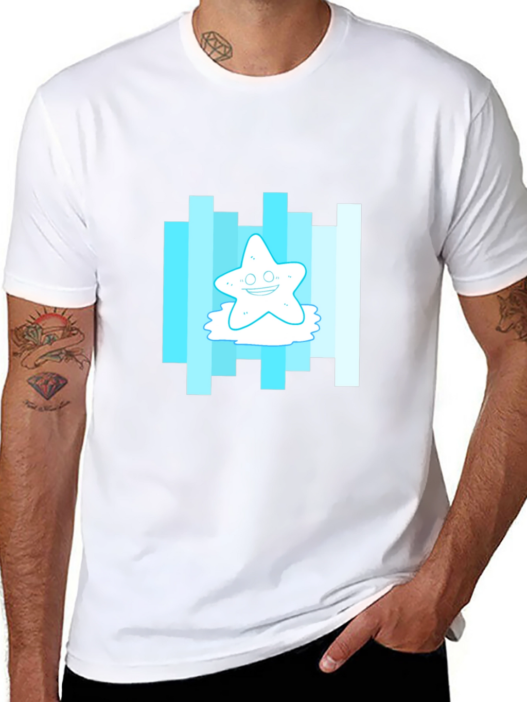 Cartoon Starfish Graphic Tee - Mens Black T-Shirt