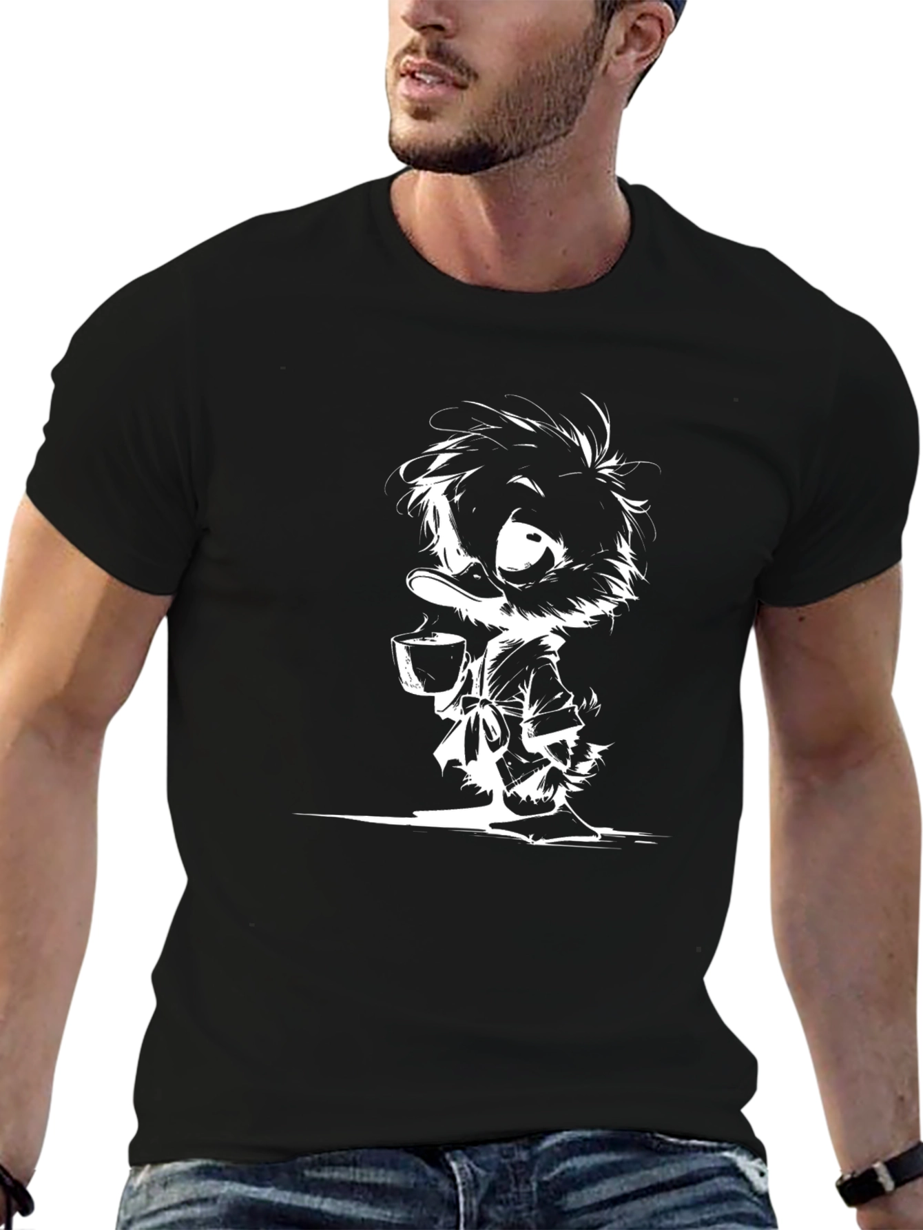 Cartoon Duck Graphic Black T-Shirt