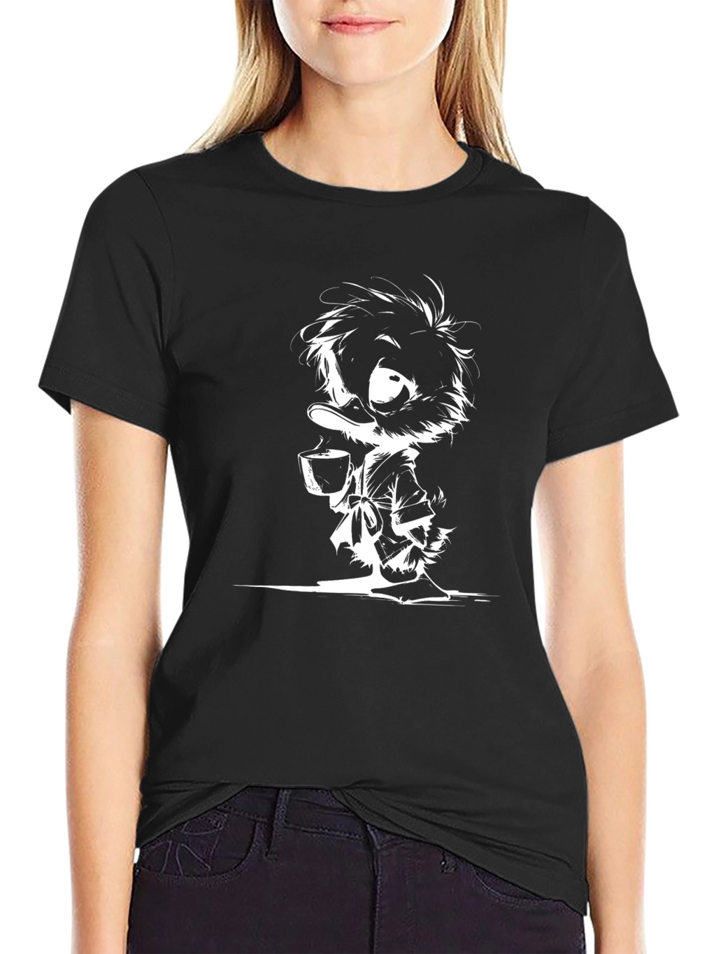 Cartoon Duck Graphic Black T-Shirt