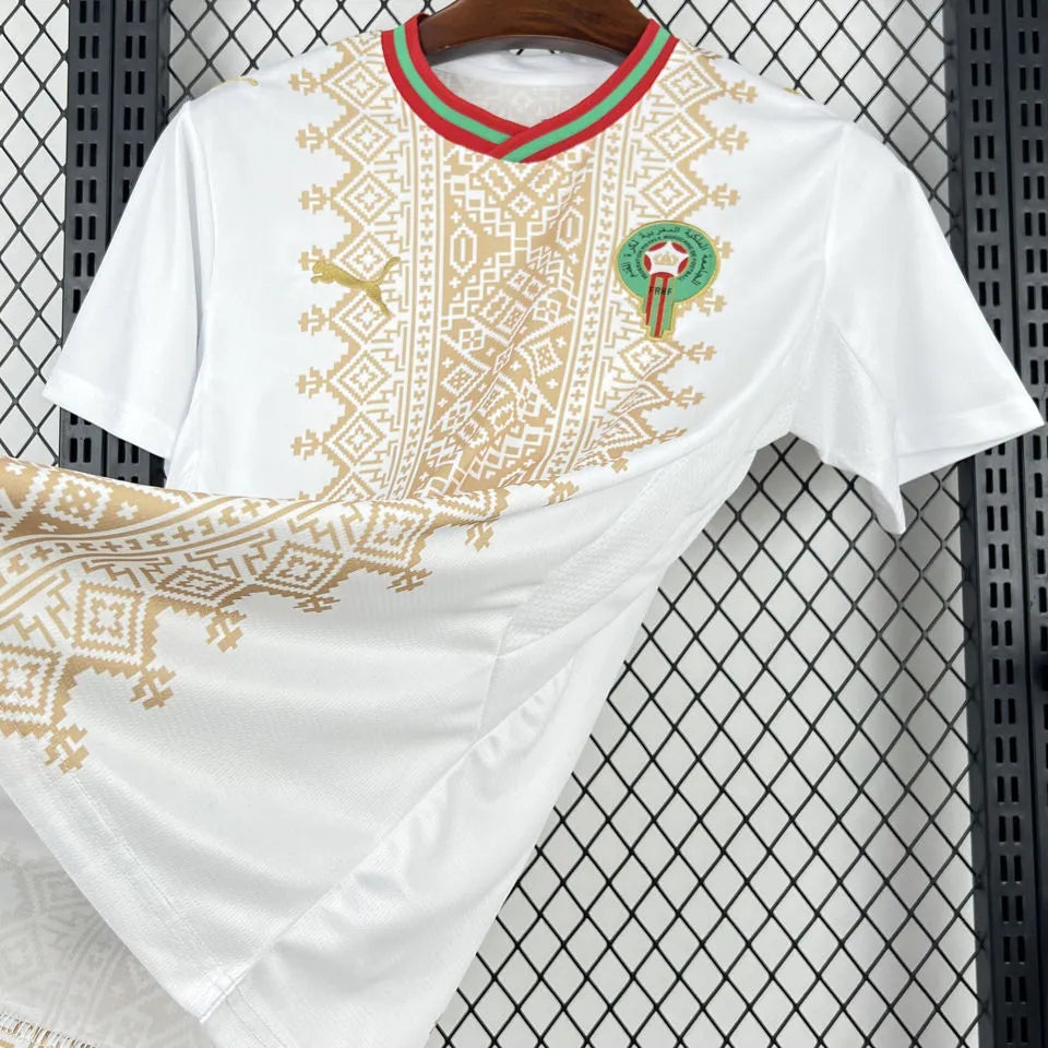 2026/27 Morocco Away White Fans Soccer Jersey (Have Right Patch 有右臂章 黑底白字） Detail 4