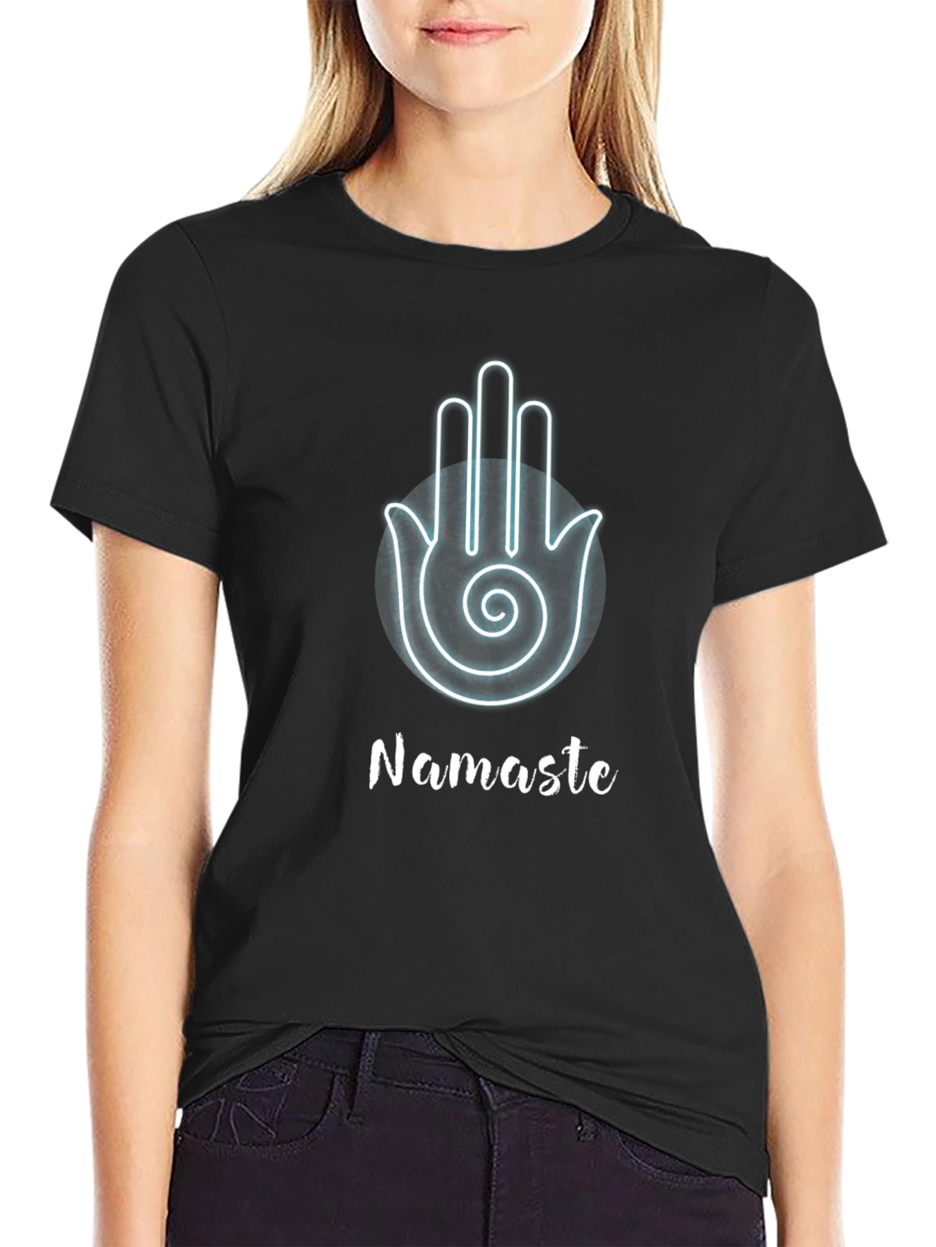 Namaste Hamsa Hand Black Graphic T-Shirt