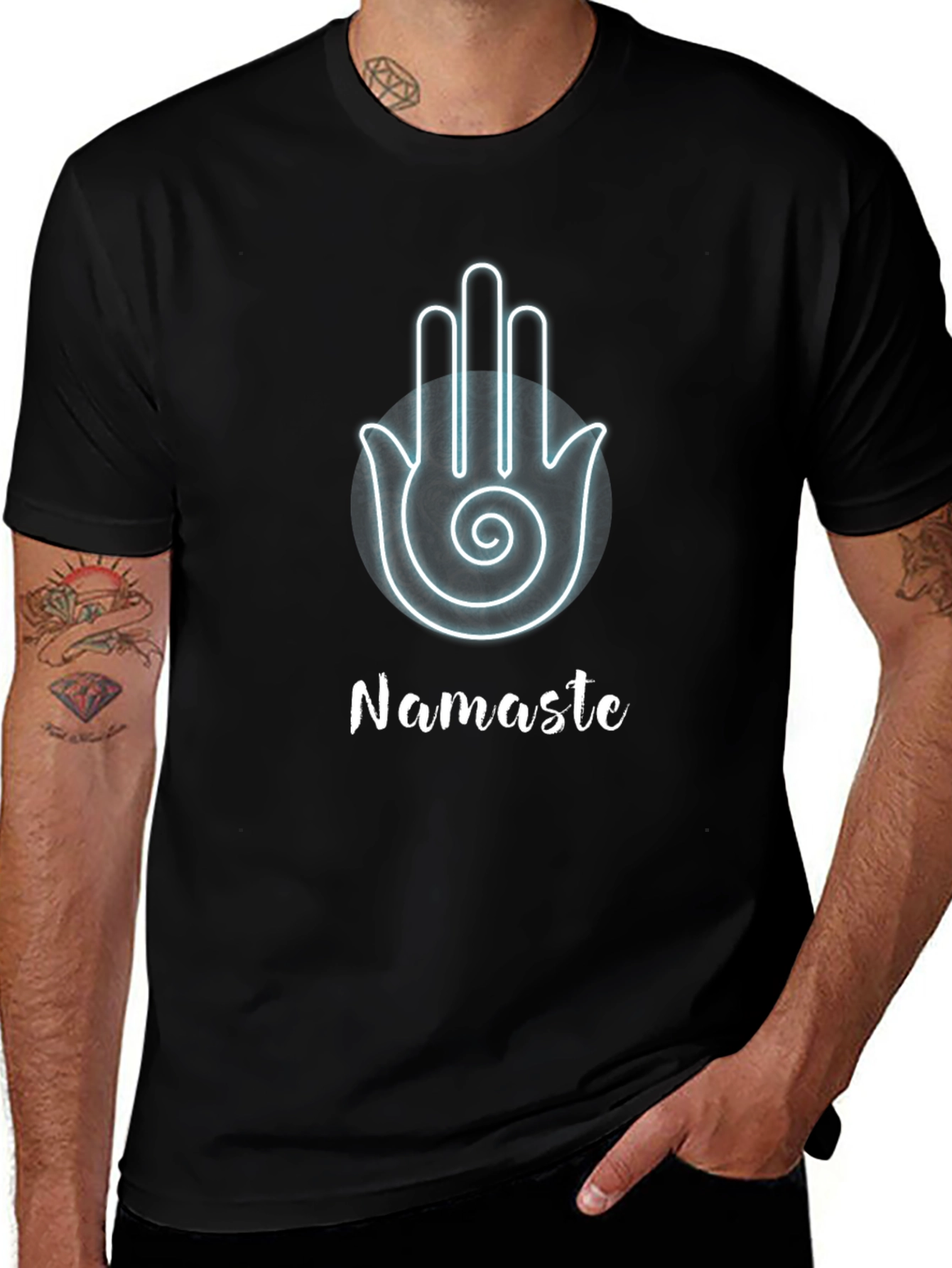 Namaste Hamsa Hand Black Graphic T-Shirt