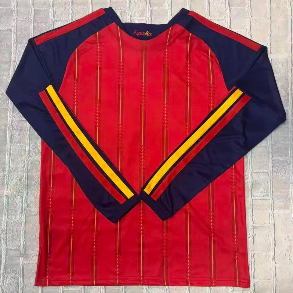 2026/27 Spain Home Red Fans Fans Long Sleeve Soccer Jersey Back