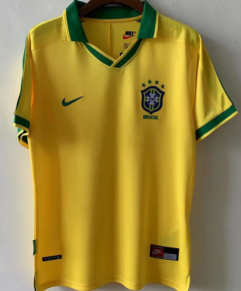 1997 Brazil Home Yellow Retro Soccer Jersey Front