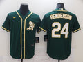 Men's Oakland Athletics Rickey Henderson #24 Green Replica Baseball Jerseys
