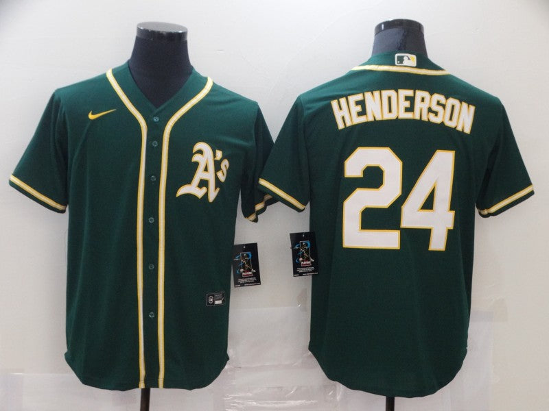 Men's Oakland Athletics Rickey Henderson #24 Green Replica Baseball Jerseys