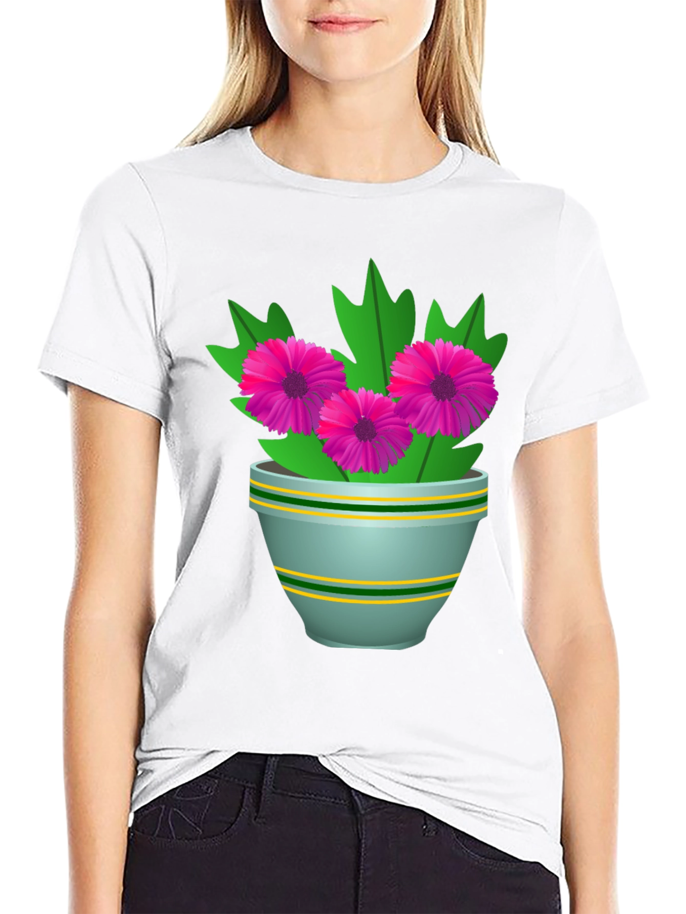 Floral Graphic Tee - Stylish Flower Pot Design
