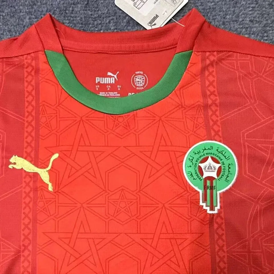 2025 Morocco Home Red Fans Soccer Jersey Detail 1