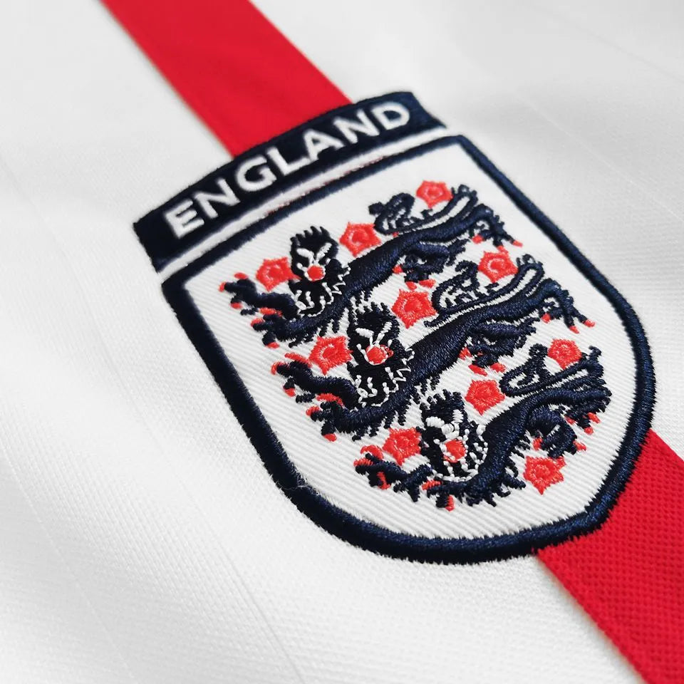 2002 England Home White Retro Long Sleeve Soccer Jersey Detail 3