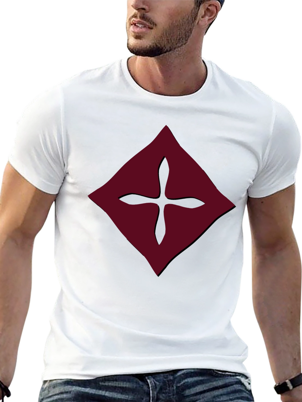 Burgundy Diamond Cross Graphic Tee - Mens Black Shirt