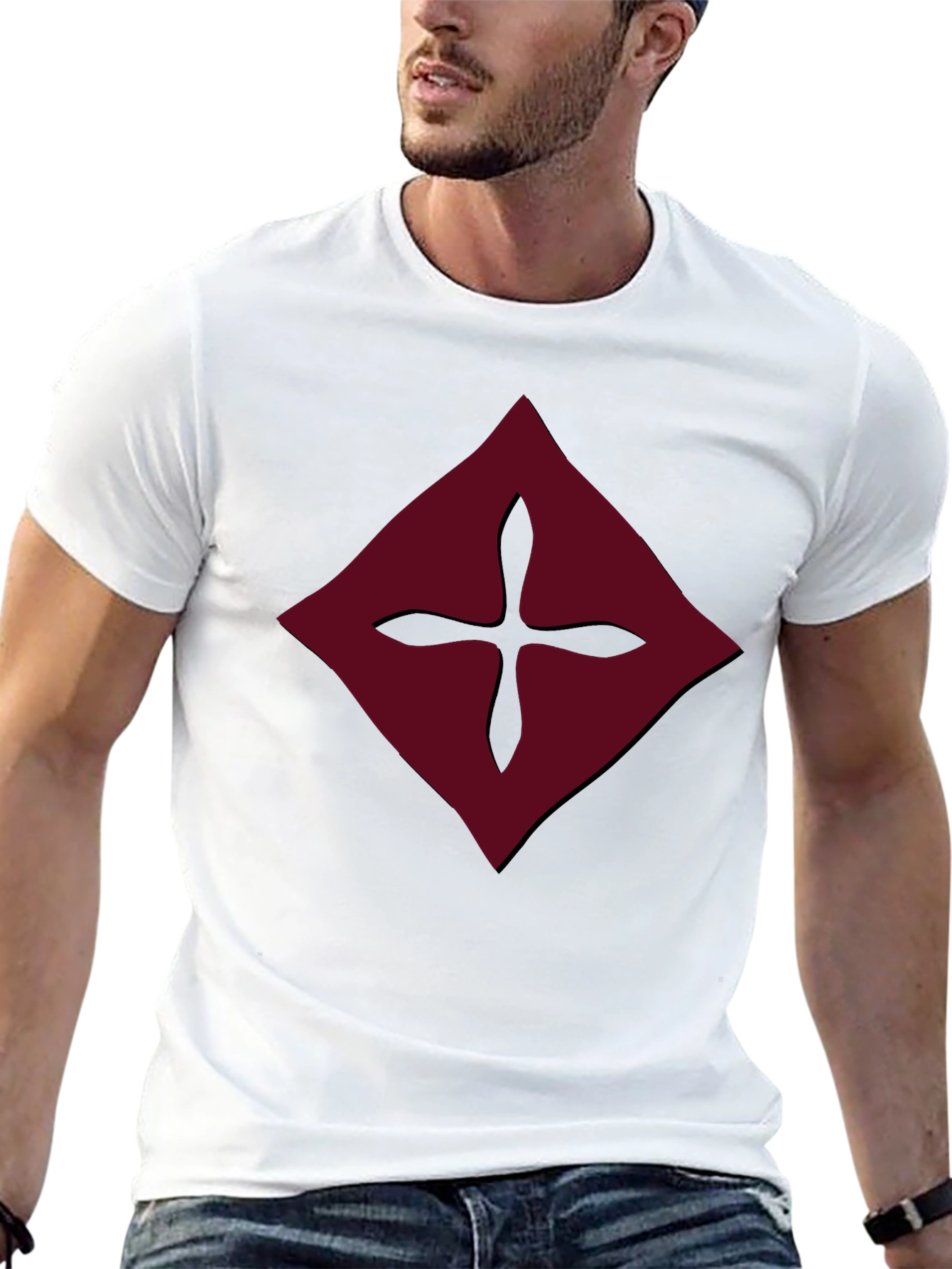 Burgundy Diamond Cross Graphic Tee - Mens Black Shirt