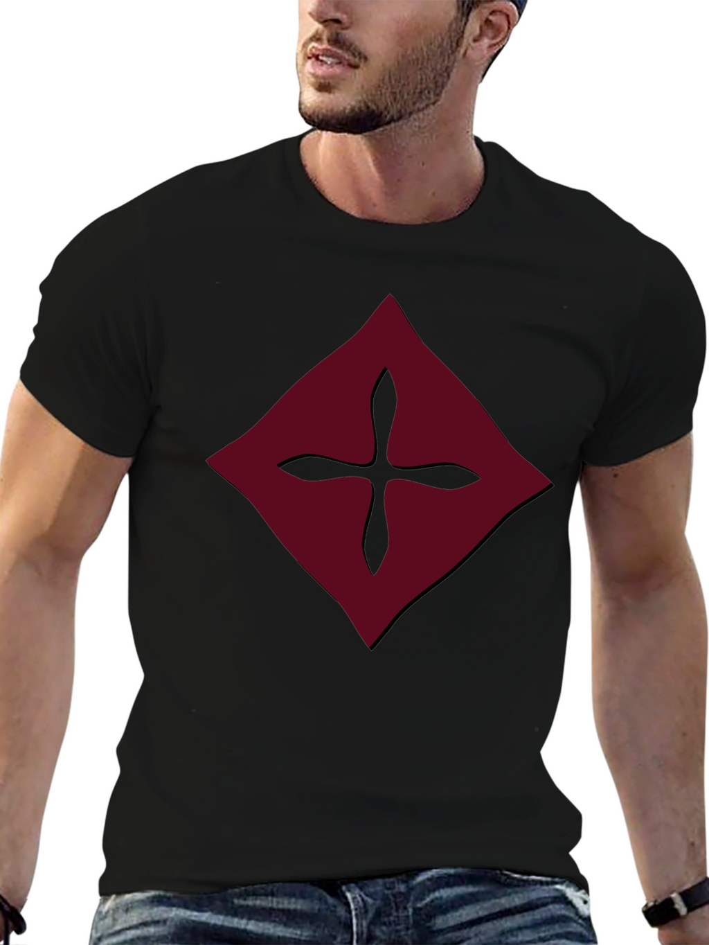 Burgundy Diamond Cross Graphic Tee - Mens Black Shirt