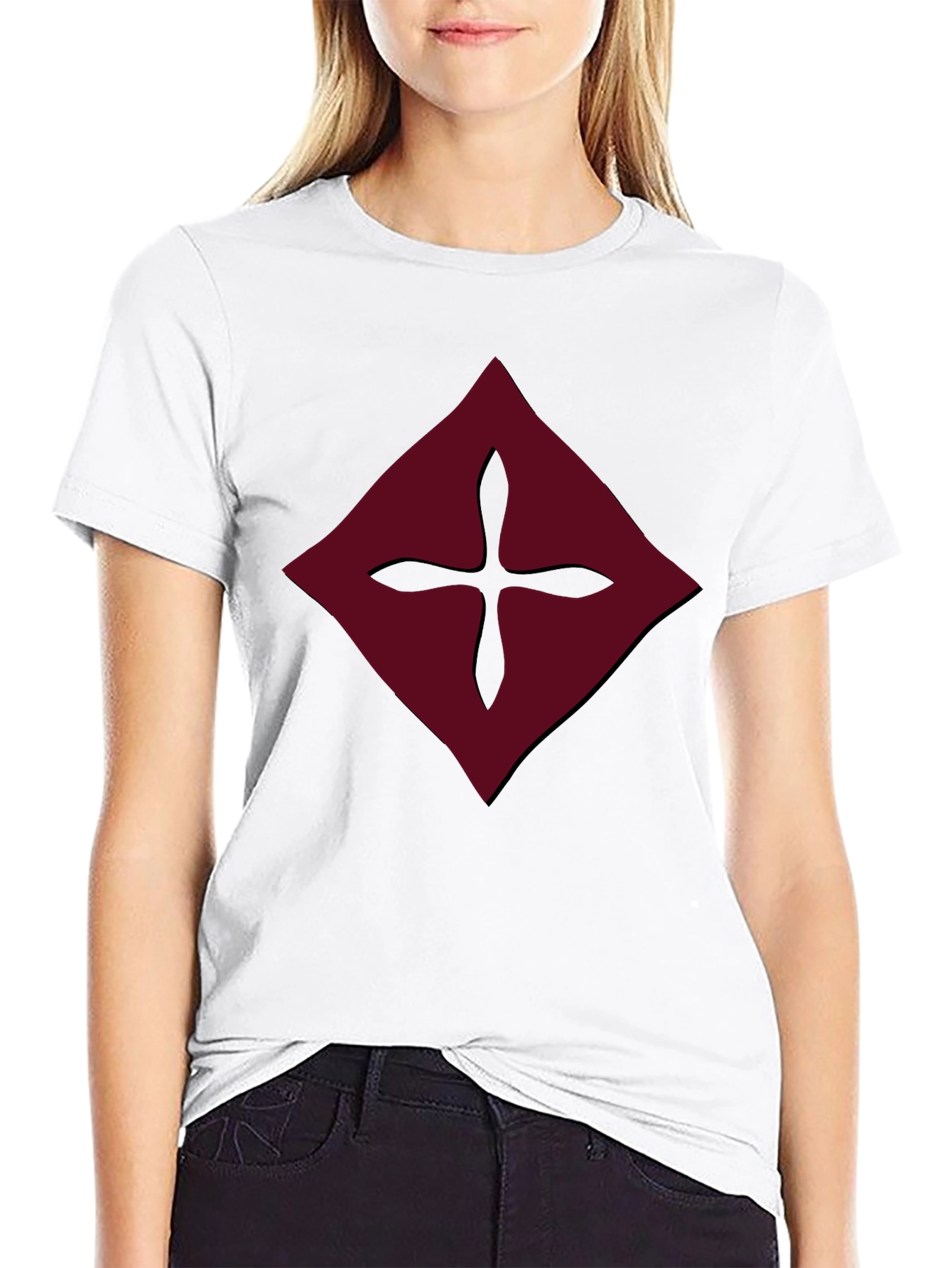 Burgundy Diamond Cross Graphic Tee - Mens Black Shirt