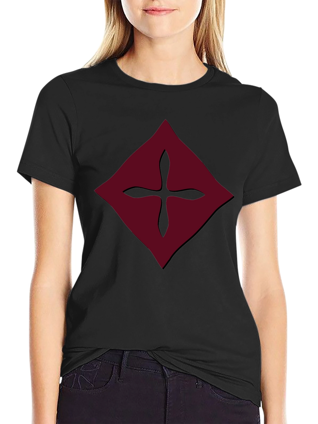 Burgundy Diamond Cross Graphic Tee - Mens Black Shirt