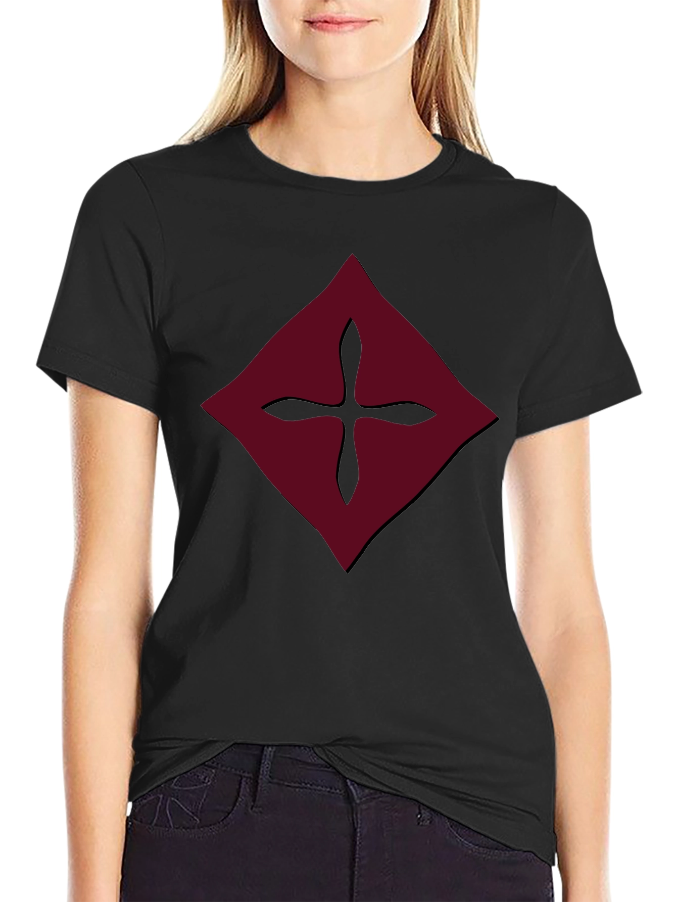Burgundy Diamond Cross Graphic Tee - Mens Black Shirt