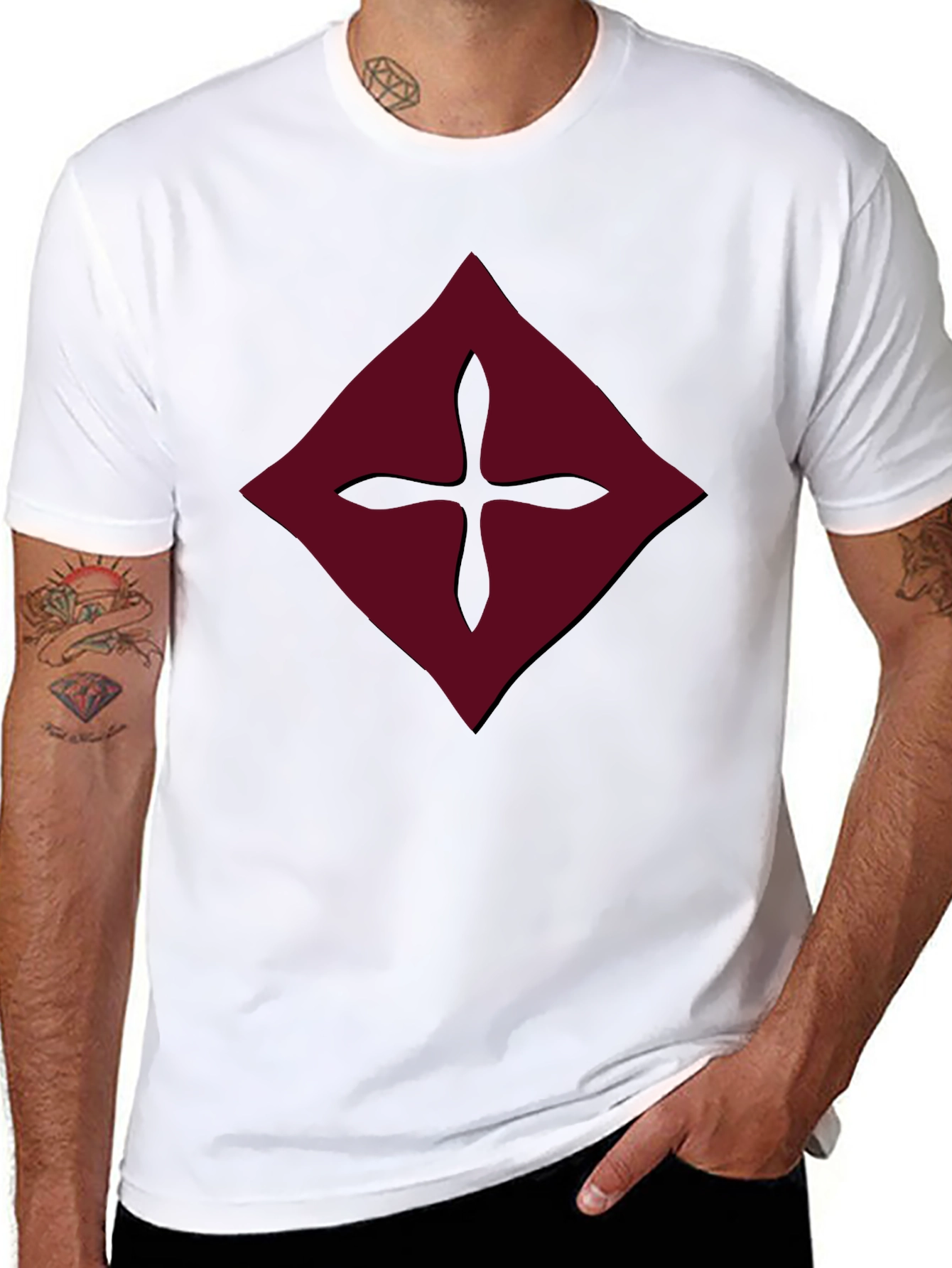 Burgundy Diamond Cross Graphic Tee - Mens Black Shirt