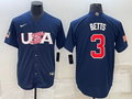 Men's 2023 World Baseball Classic #3 Mookie Betts USA Navy Jerseys